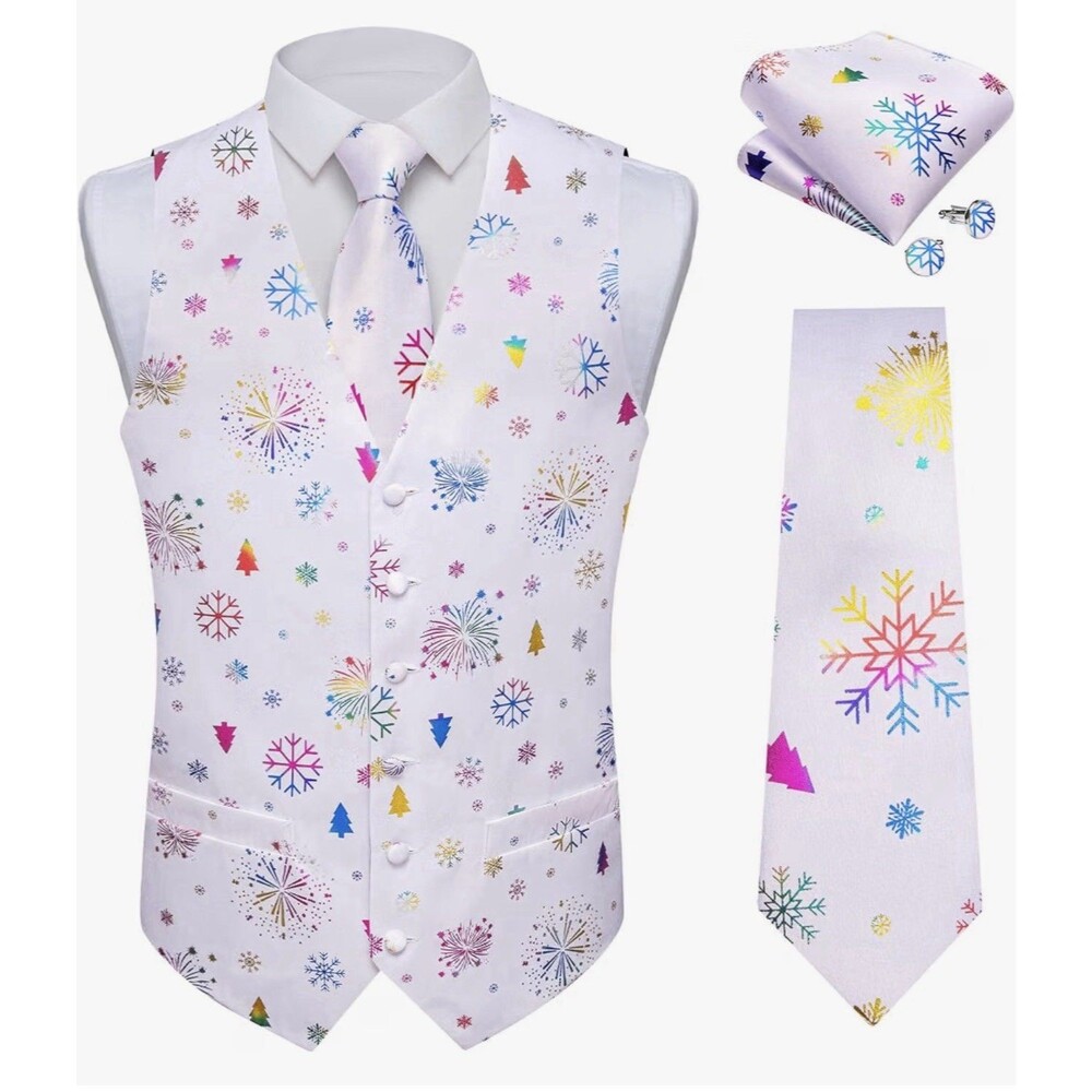 DiBanGu Mens Silk Christmas Vest and Tie Set Holiday Festive